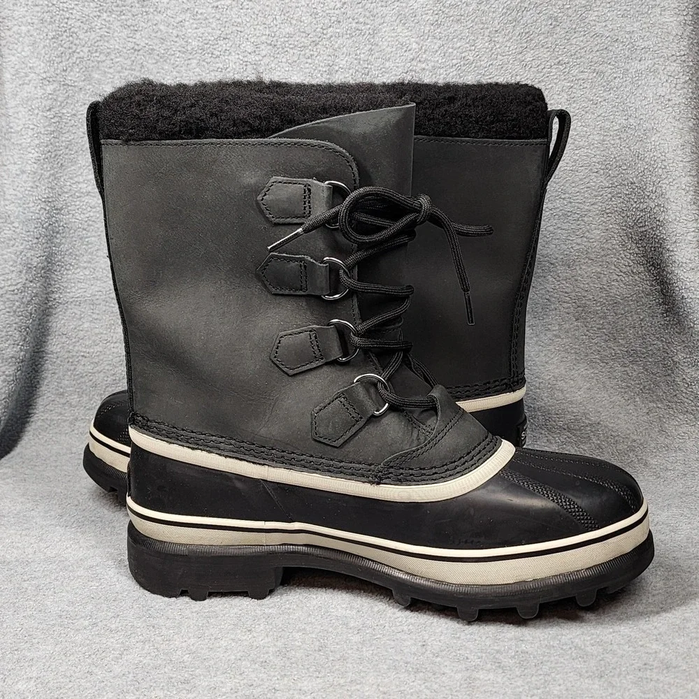 Sorel Caribou WP Boots Mens Size 7.5 Black Leather Waterproof Insulated Snow